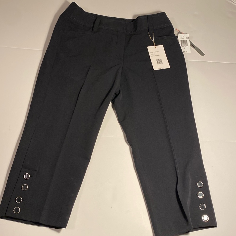 Zac & Rachel Slim Crop Pants Button Detail Deep Navy Size 6P NWT